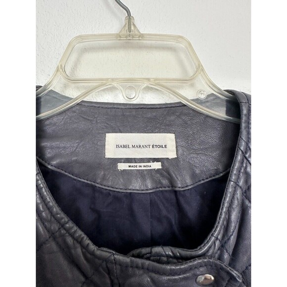Isabel Marant Étoile Kady Quilted Washed Lamb Leather Jacket Ink Blue Size 38 - Picture 3 of 16